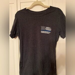 Port and Company Dark Gray Short Sleeve Tee with Flag Design- Your First Mistake